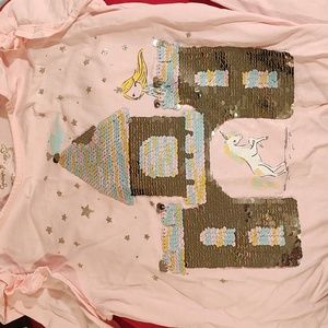 Girls Cynthia Rowley Long sleeve sequinned castle and princess pink shirt.
